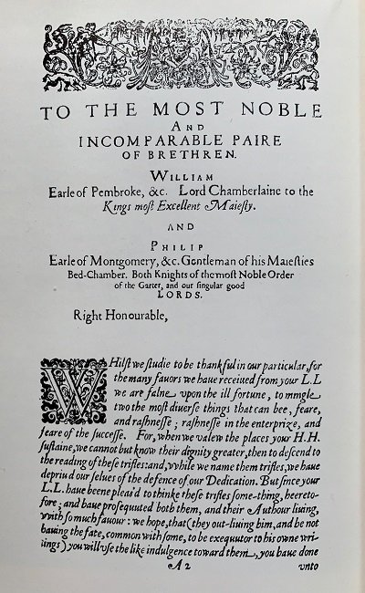 STUNNING EVIDENCE from SHAKESPEARE’S FIRST FOLIO DEDICATION