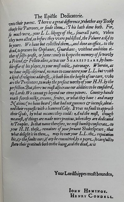 STUNNING EVIDENCE from SHAKESPEARE’S FIRST FOLIO DEDICATION